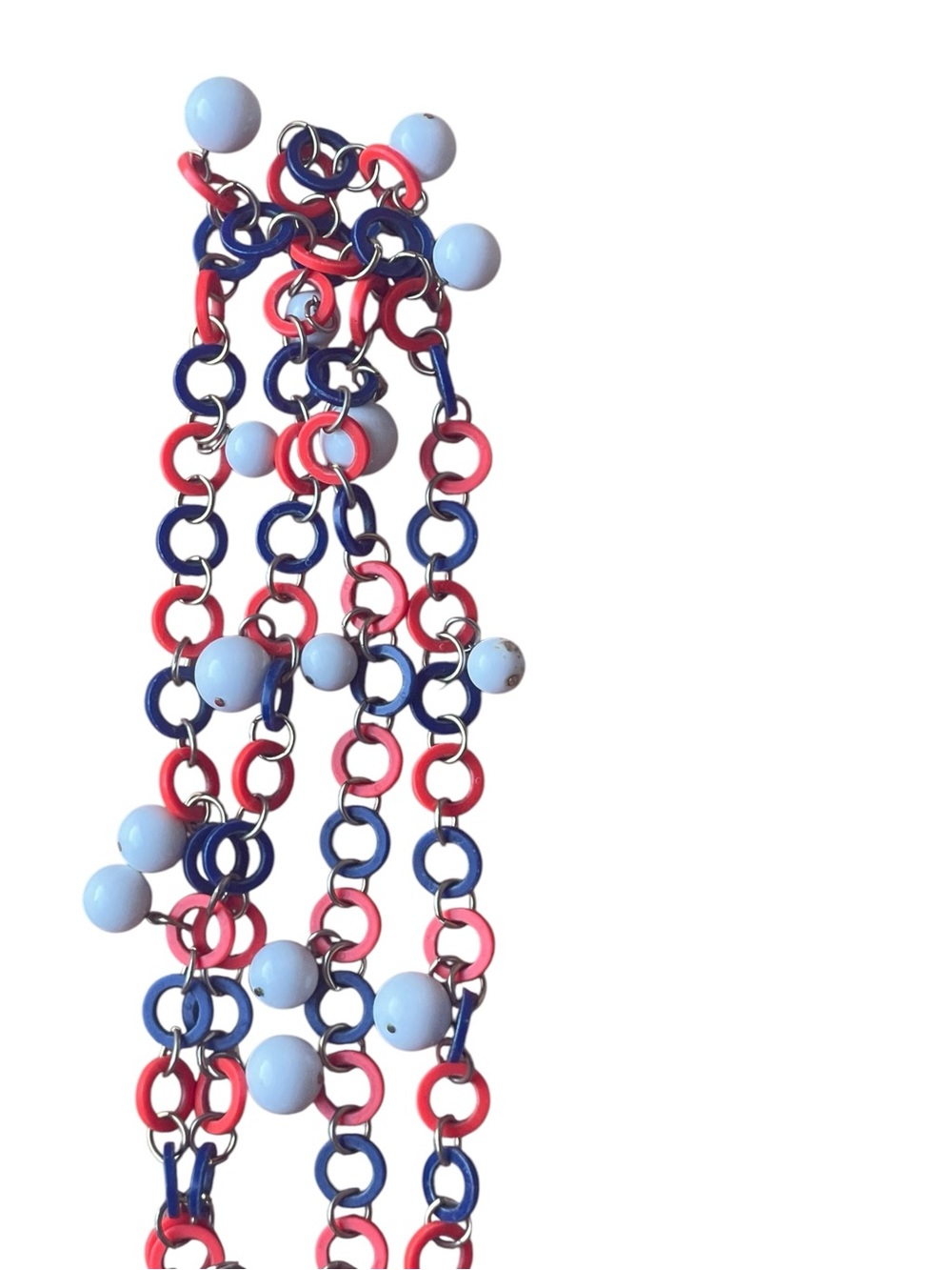 Vintage Red White & Blue Lucite Chain Link Beaded Necklace Mod Retro - Picture 6 of 7